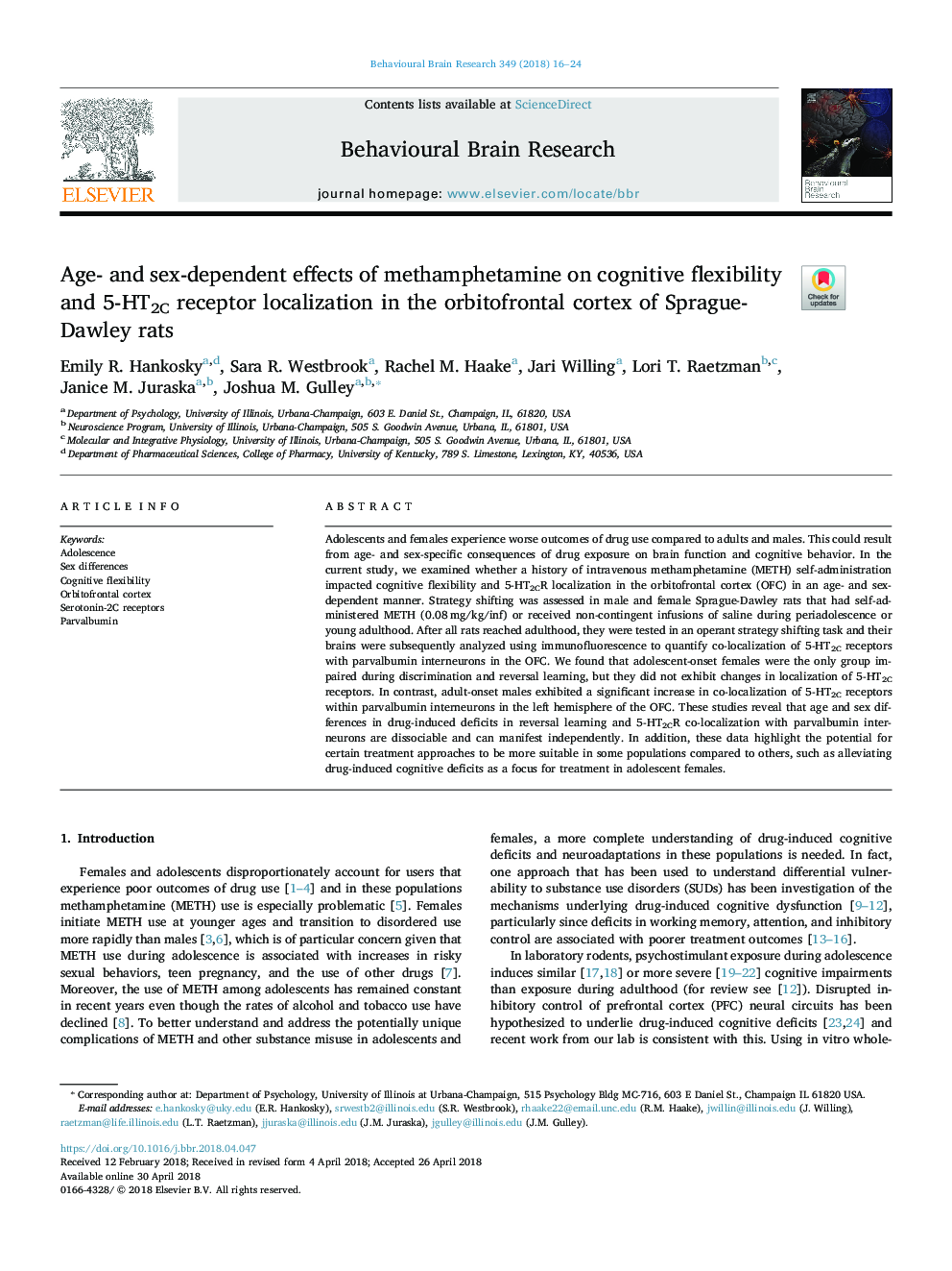 Age- and sex-dependent effects of methamphetamine on cognitive flexibility and 5-HT2C receptor localization in the orbitofrontal cortex of Sprague-Dawley rats