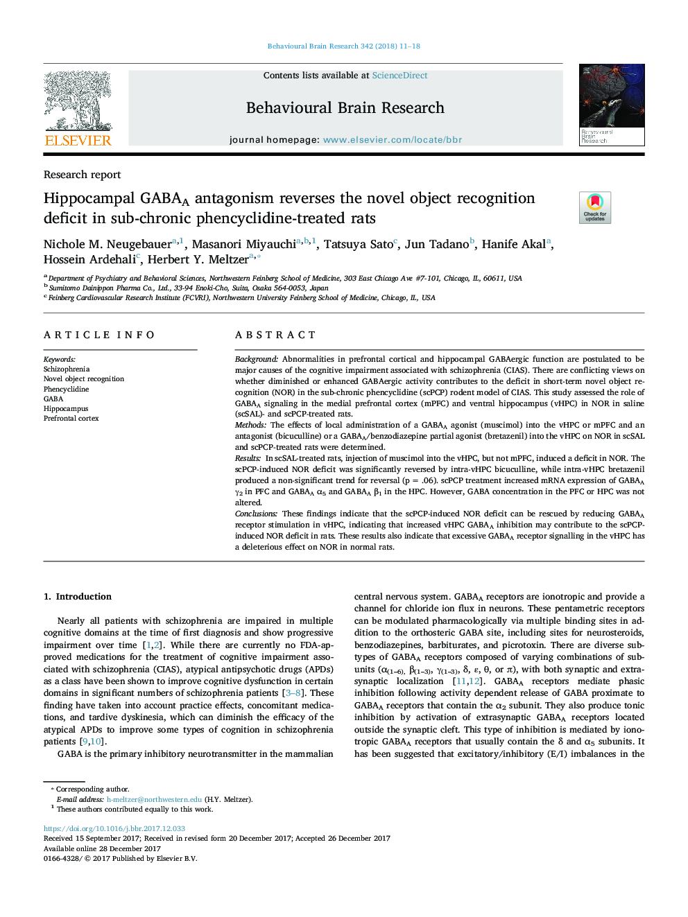 Hippocampal GABAA antagonism reverses the novel object recognition deficit in sub-chronic phencyclidine-treated rats