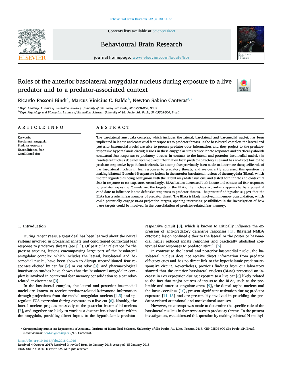 Roles of the anterior basolateral amygdalar nucleus during exposure to a live predator and to a predator-associated context