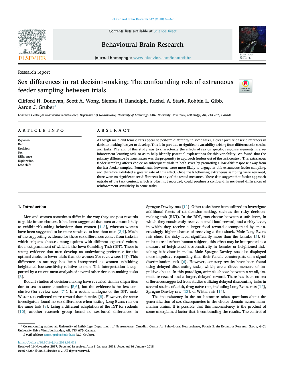 Sex differences in rat decision-making: The confounding role of extraneous feeder sampling between trials