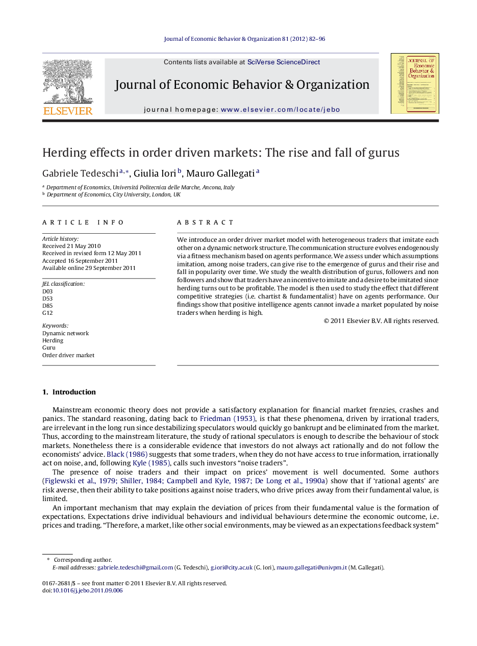 Herding effects in order driven markets: The rise and fall of gurus