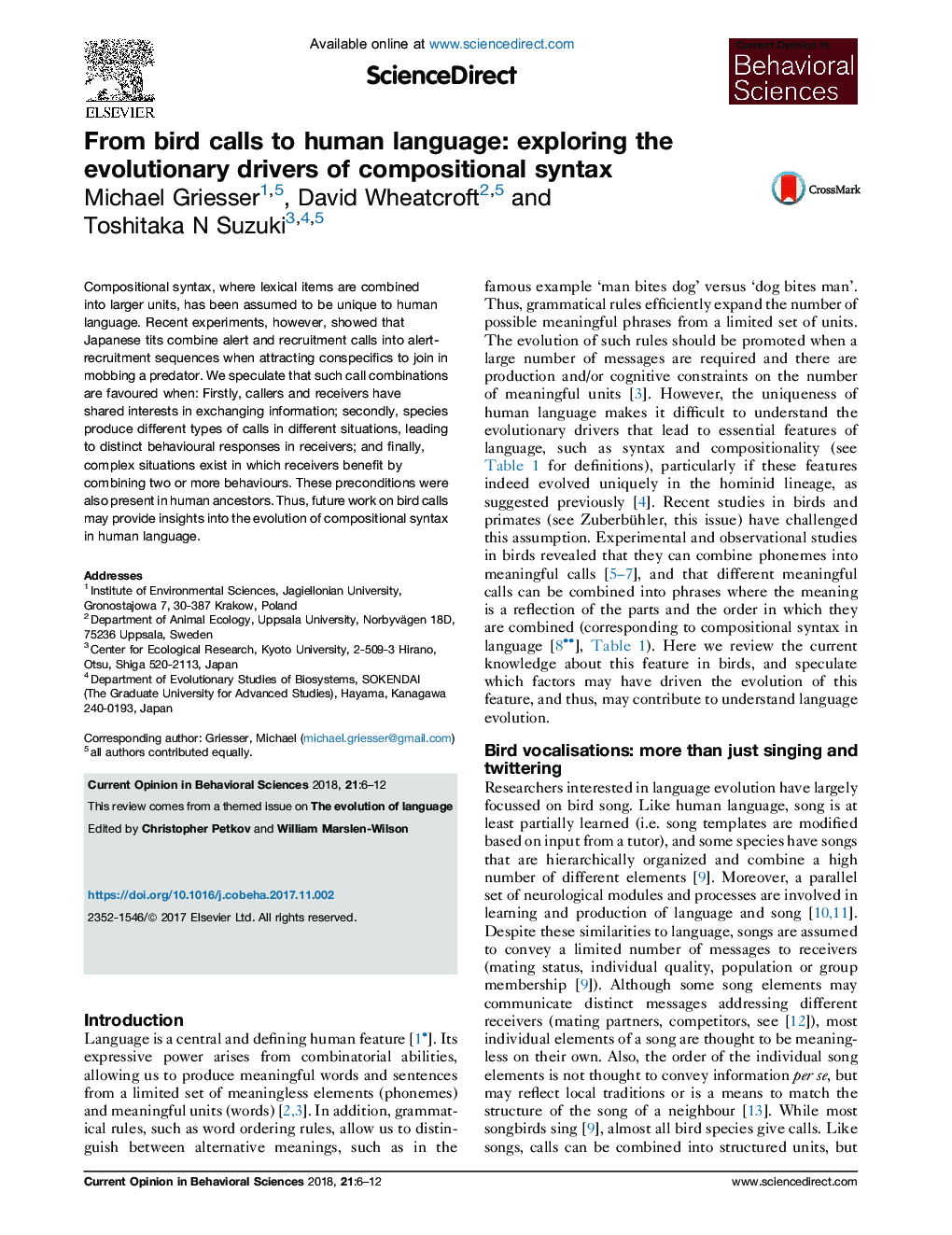 From bird calls to human language: exploring the evolutionary drivers of compositional syntax