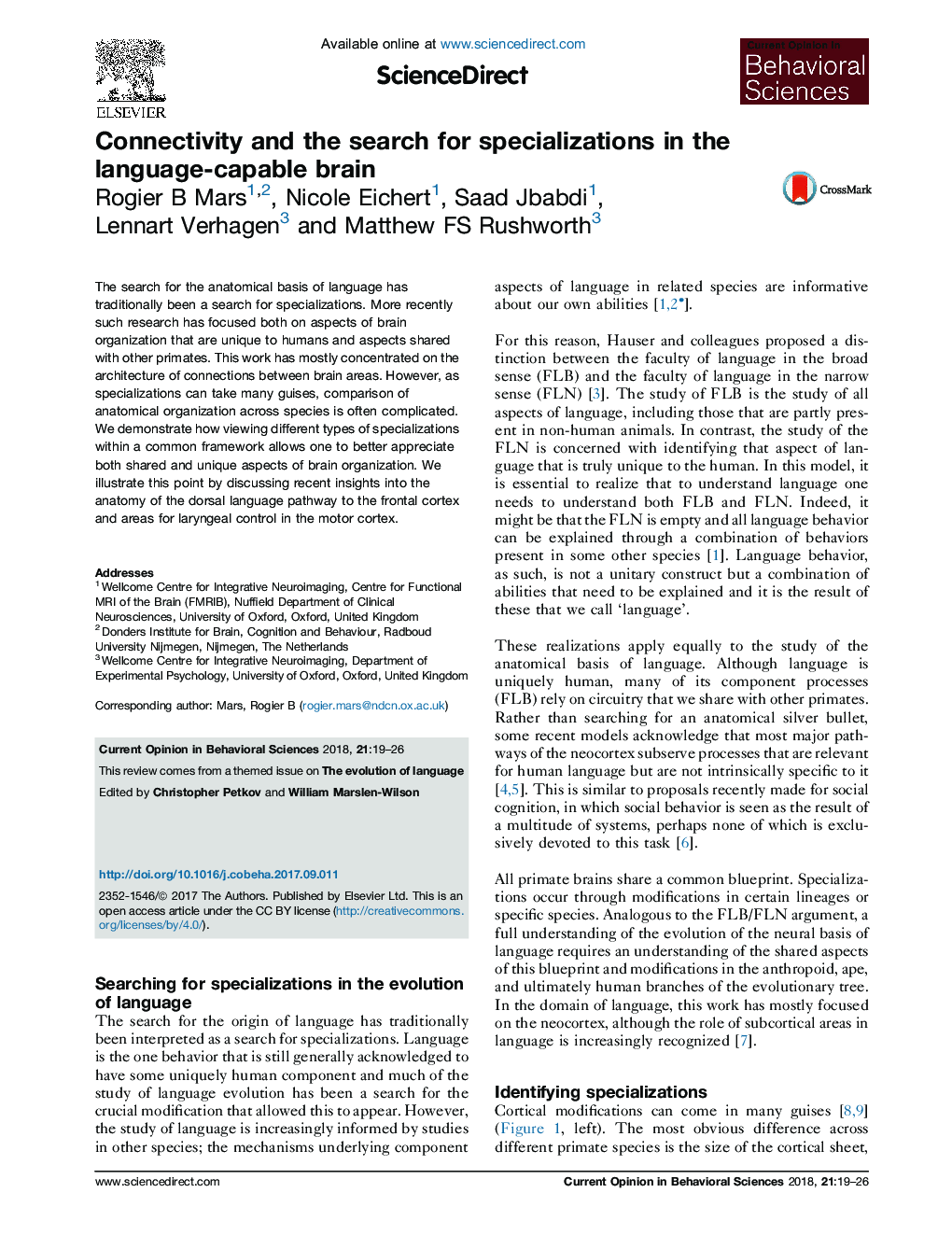 Connectivity and the search for specializations in the language-capable brain