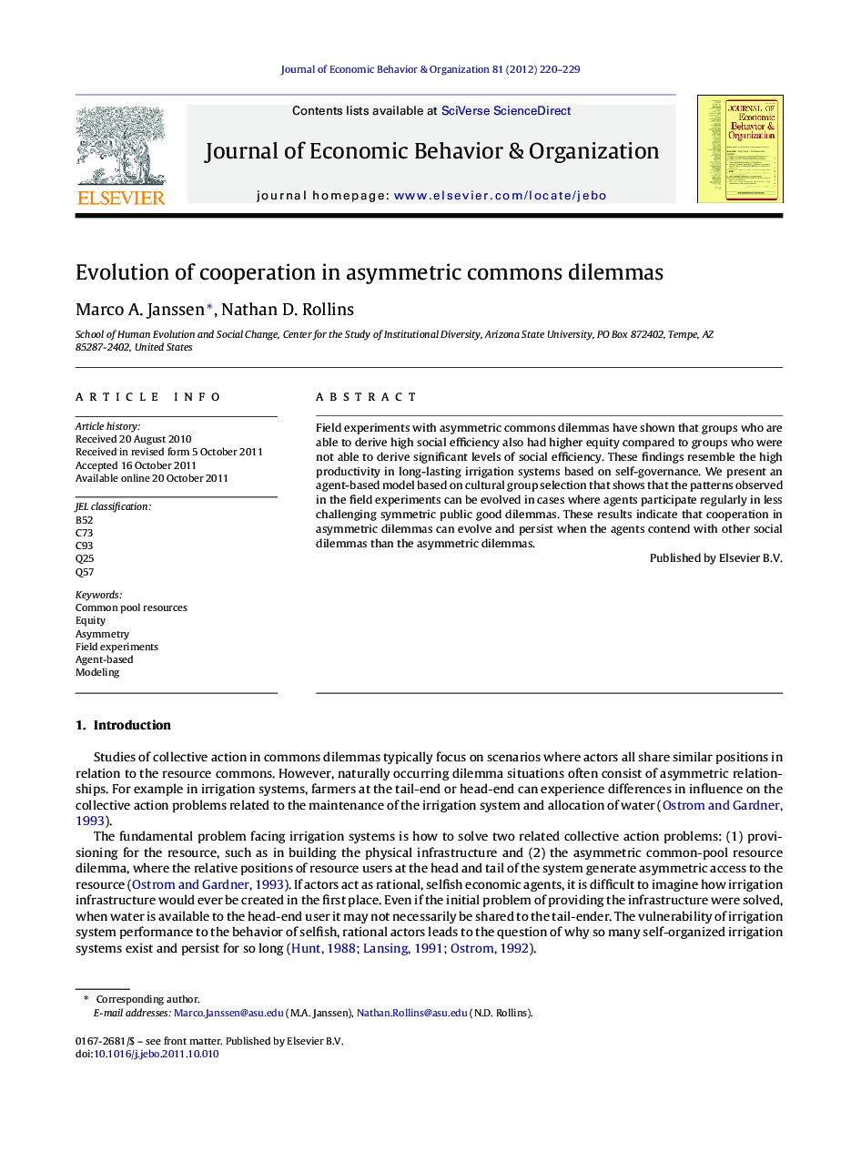 Evolution of cooperation in asymmetric commons dilemmas