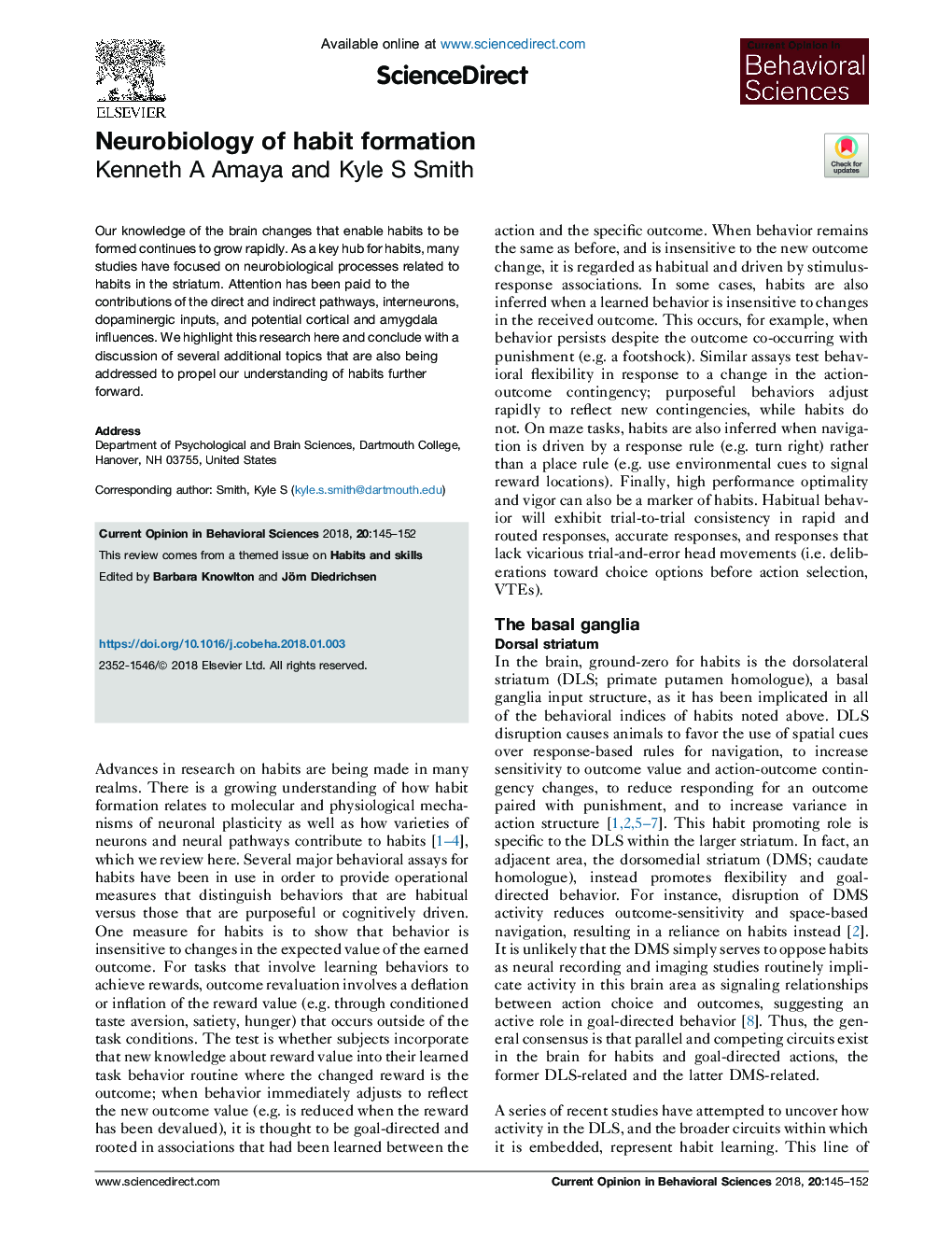 Neurobiology of habit formation