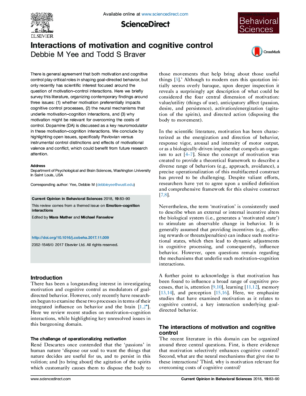 Interactions of motivation and cognitive control