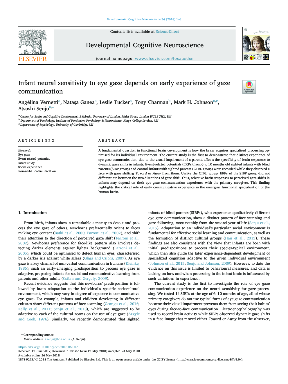 Infant neural sensitivity to eye gaze depends on early experience of gaze communication