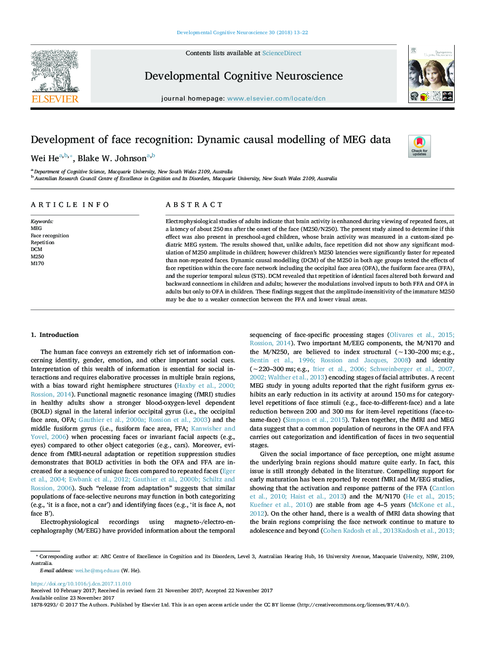 Development of face recognition: Dynamic causal modelling of MEG data