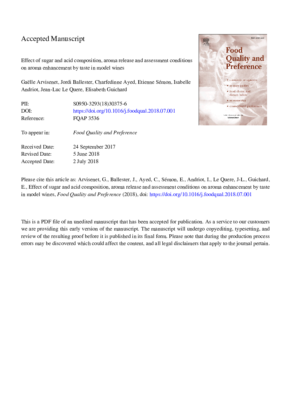 Effect of sugar and acid composition, aroma release, and assessment conditions on aroma enhancement by taste in model wines