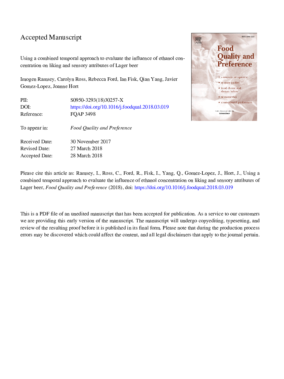 Using a combined temporal approach to evaluate the influence of ethanol concentration on liking and sensory attributes of lager beer