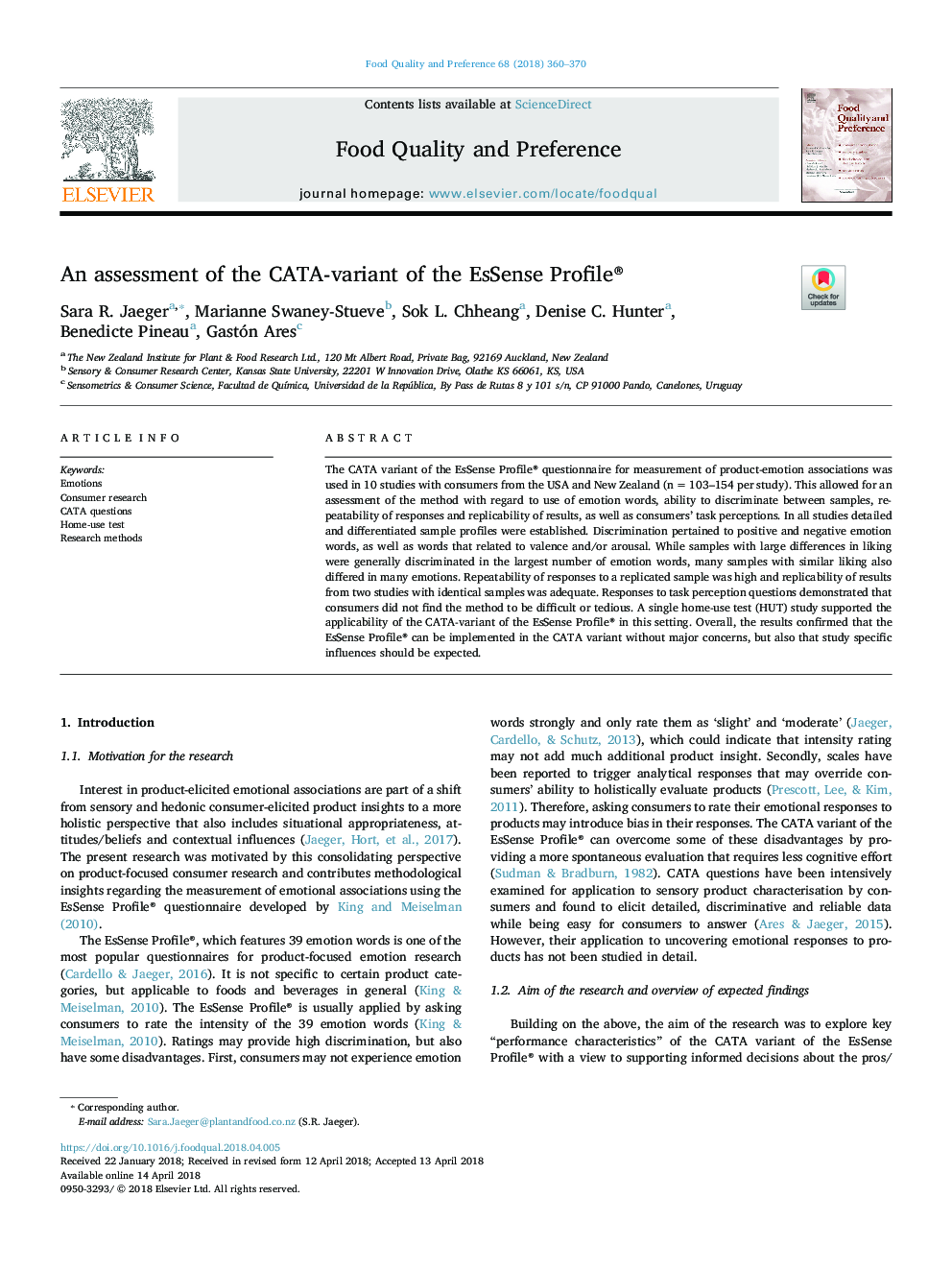 An assessment of the CATA-variant of the EsSense Profile®