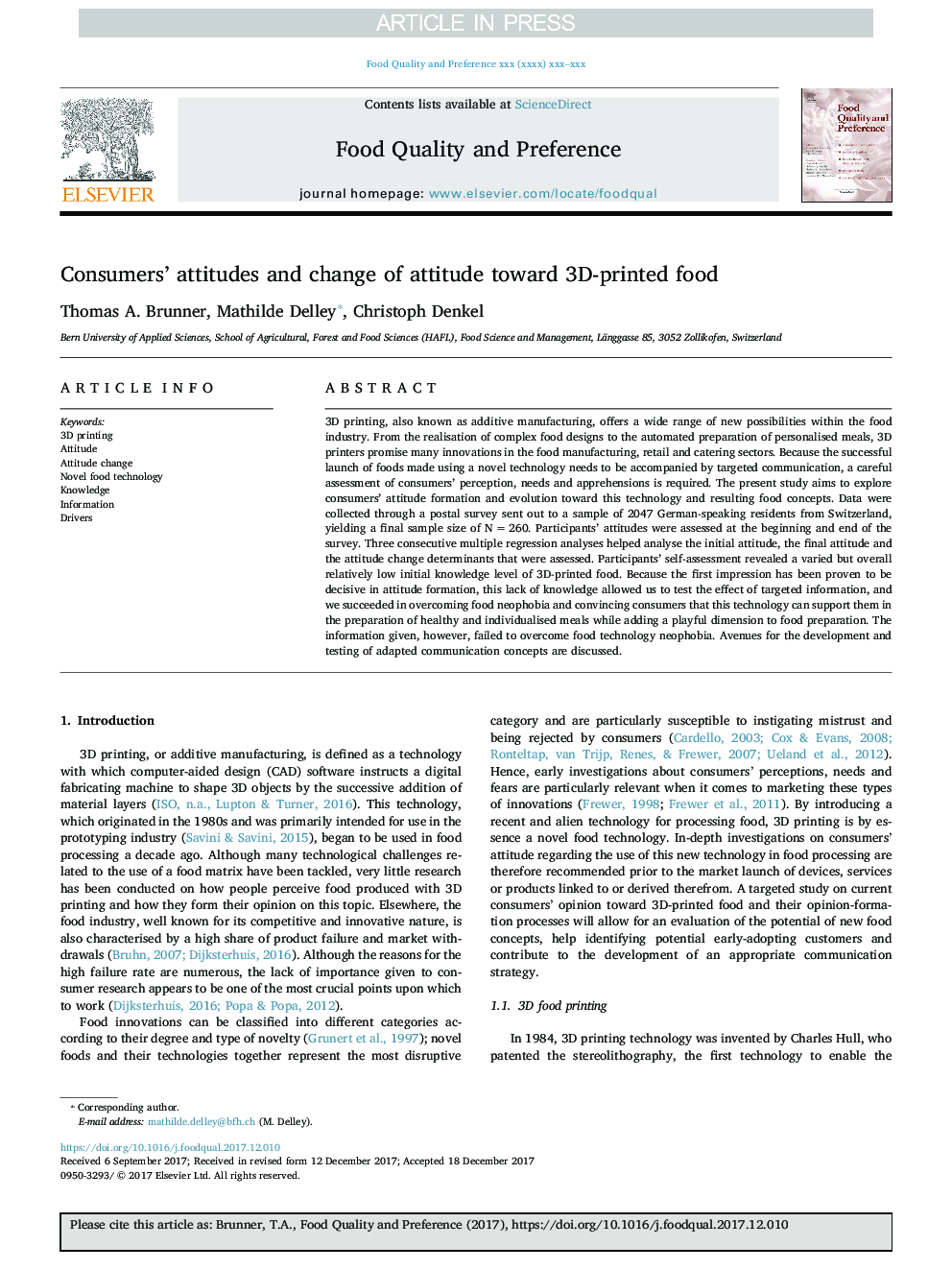 Consumers' attitudes and change of attitude toward 3D-printed food