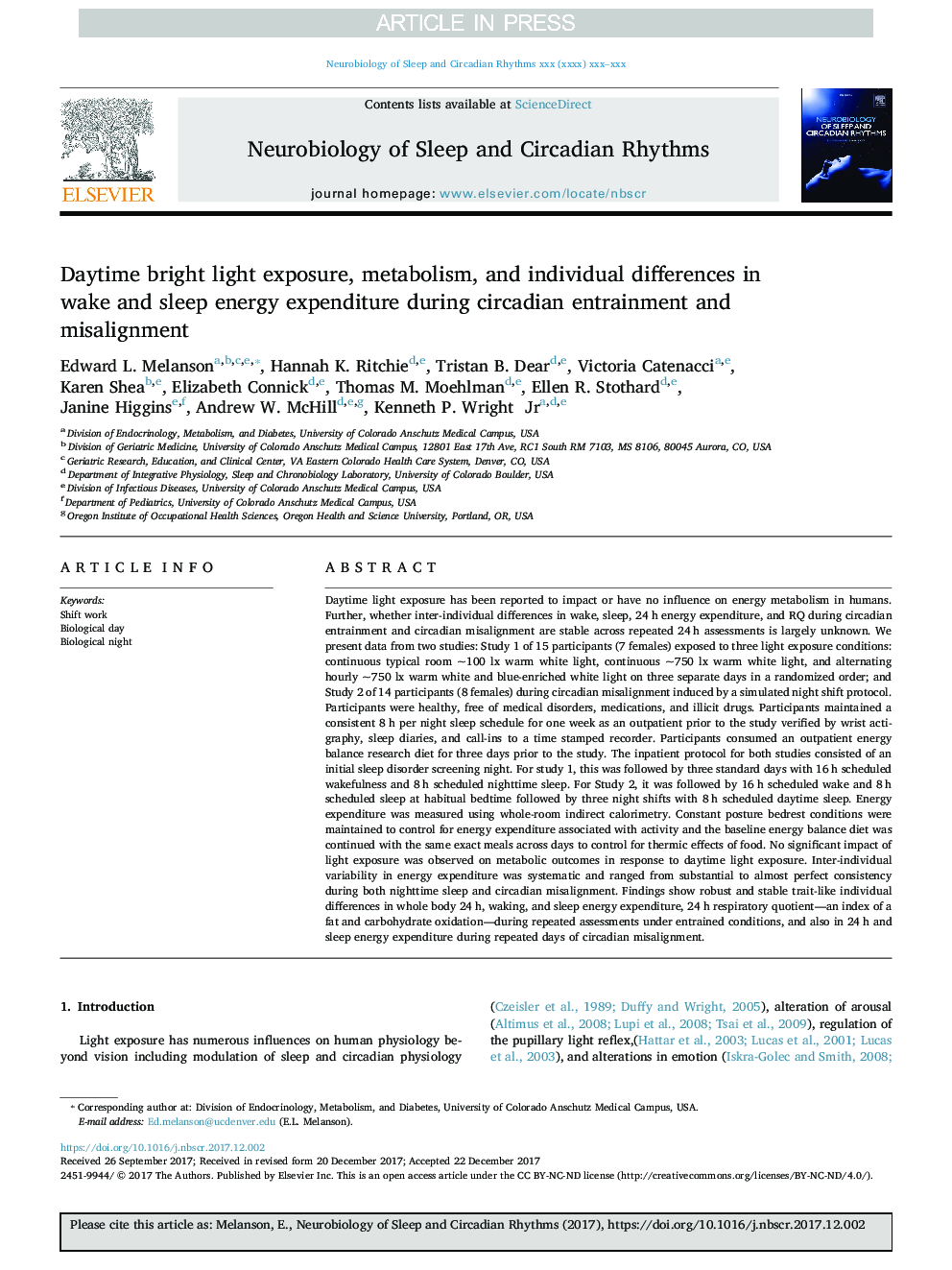 Daytime bright light exposure, metabolism, and individual differences in wake and sleep energy expenditure during circadian entrainment and misalignment