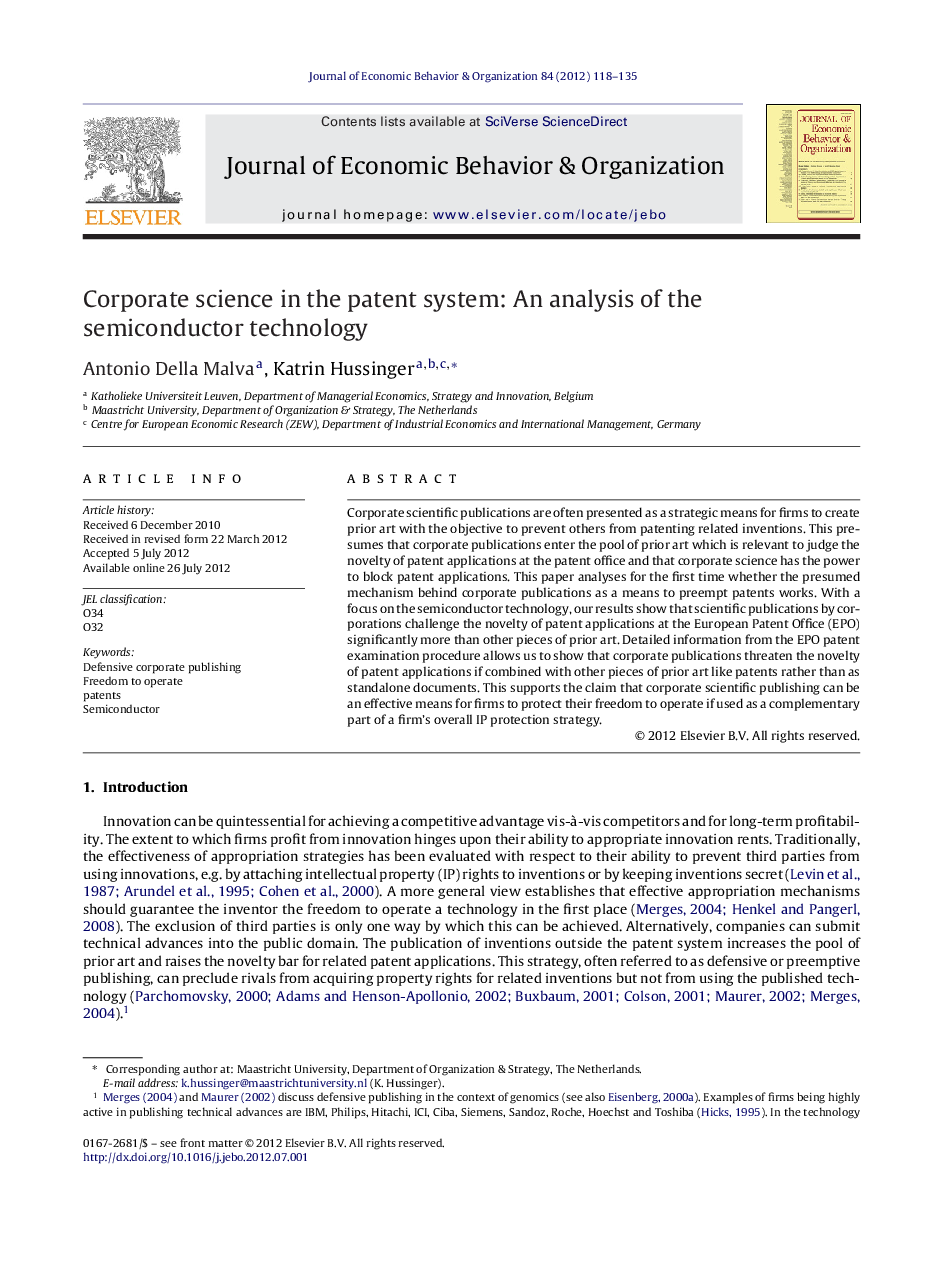 Corporate science in the patent system: An analysis of the semiconductor technology