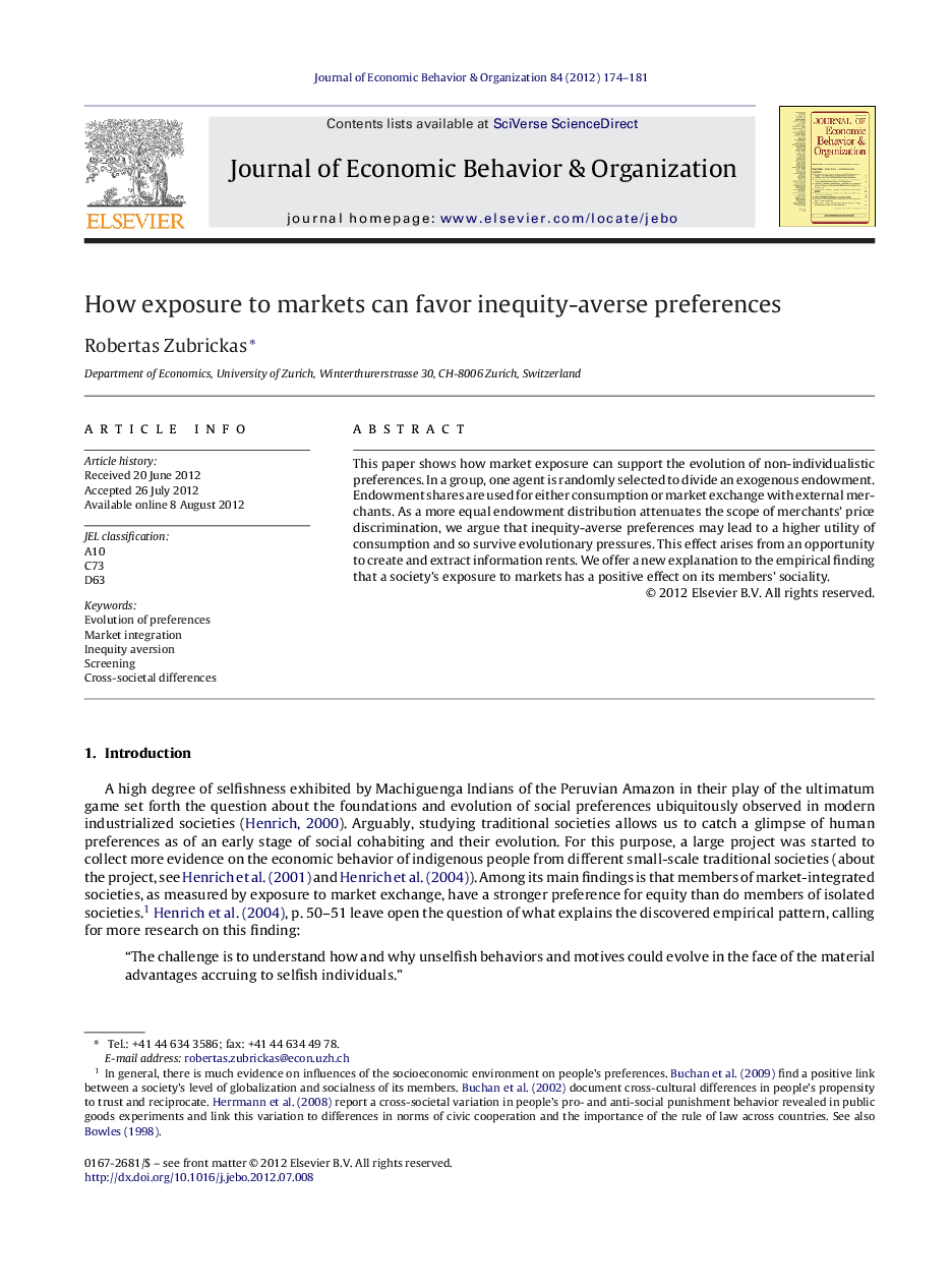 How exposure to markets can favor inequity-averse preferences