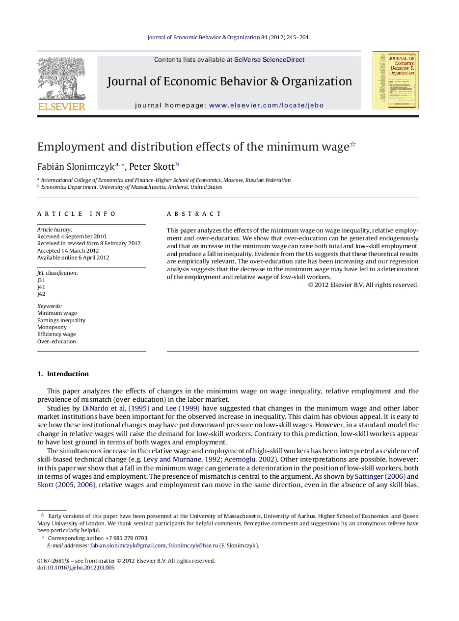 Employment and distribution effects of the minimum wage 