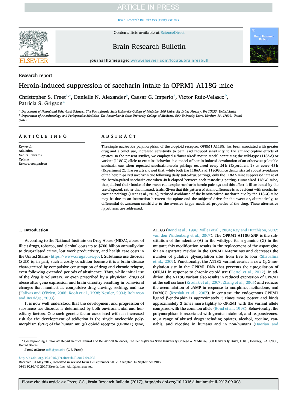 Heroin-induced suppression of saccharin intake in OPRM1 A118G mice