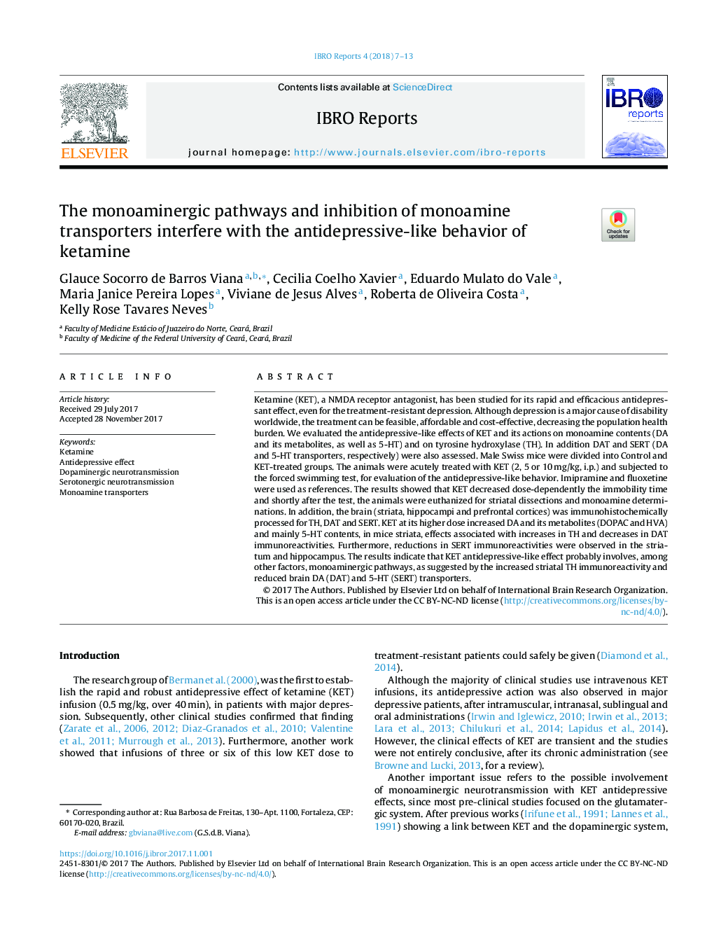 The monoaminergic pathways and inhibition of monoamine transporters interfere with the antidepressive-like behavior of ketamine