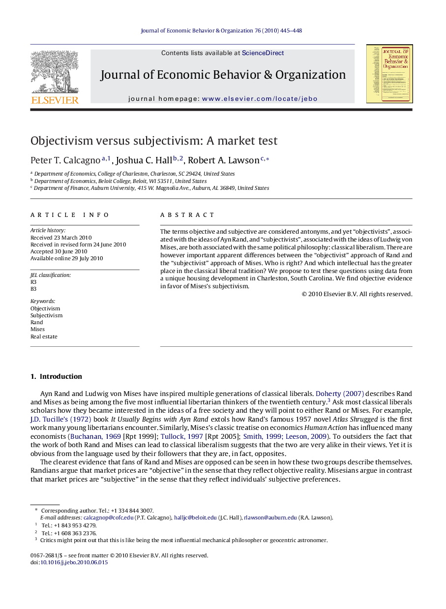 Objectivism versus subjectivism: A market test