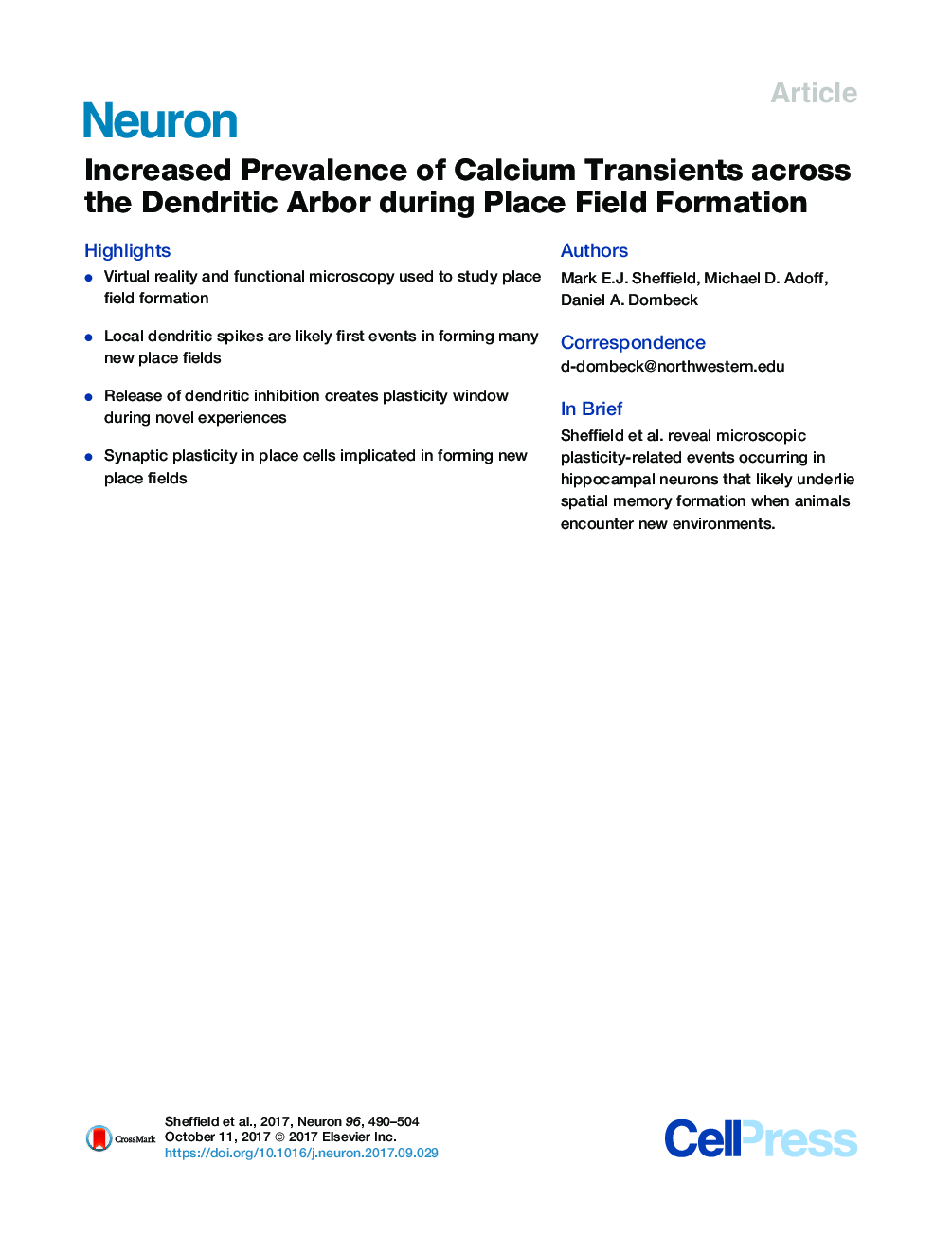 Increased Prevalence of Calcium Transients across the Dendritic Arbor during Place Field Formation