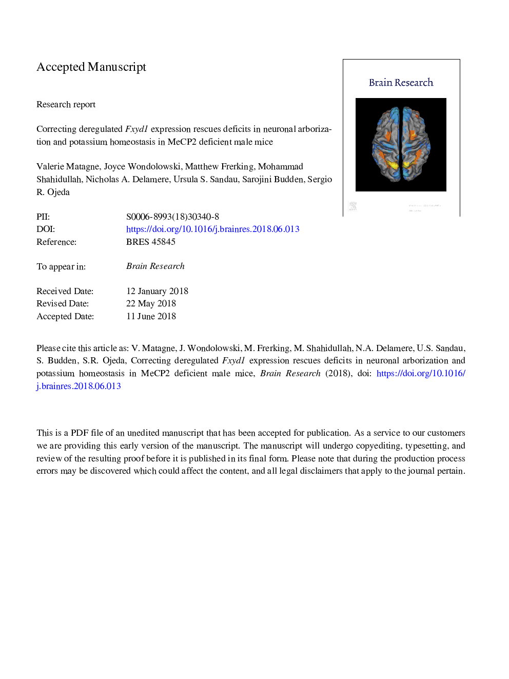 عکس صفحه اول مقاله: Correcting deregulated Fxyd1 expression rescues deficits in neuronal arborization and potassium homeostasis in MeCP2 deficient male mice Correcting deregulated Fxyd1 expression rescues deficits in neuronal arborization and potassium homeostasis in MeCP2 deficient male mice