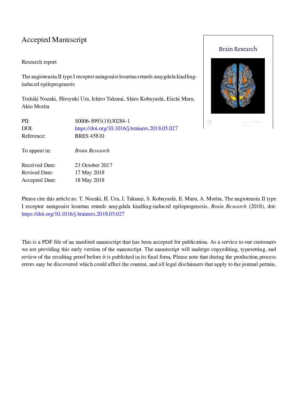 The angiotensin II type I receptor antagonist losartan retards amygdala kindling-induced epileptogenesis