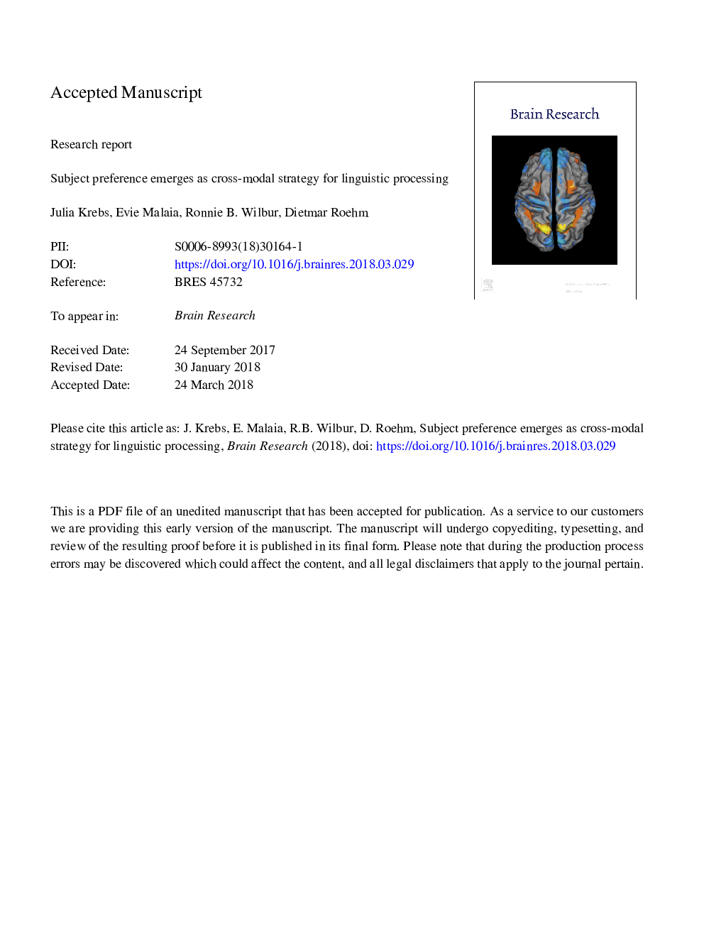 Subject preference emerges as cross-modal strategy for linguistic processing