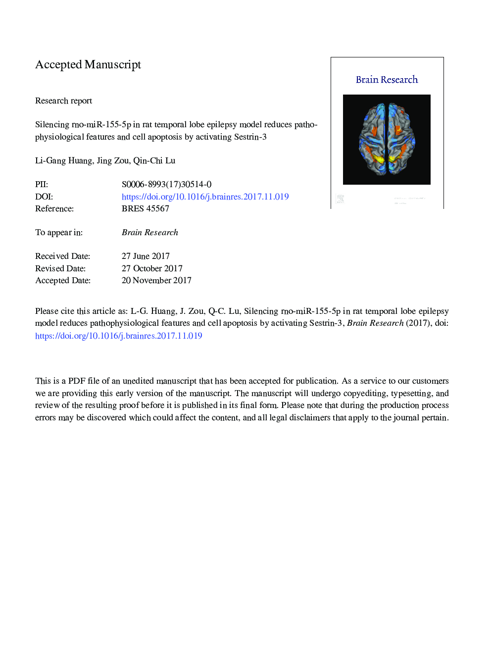 Silencing rno-miR-155-5p in rat temporal lobe epilepsy model reduces pathophysiological features and cell apoptosis by activating Sestrin-3