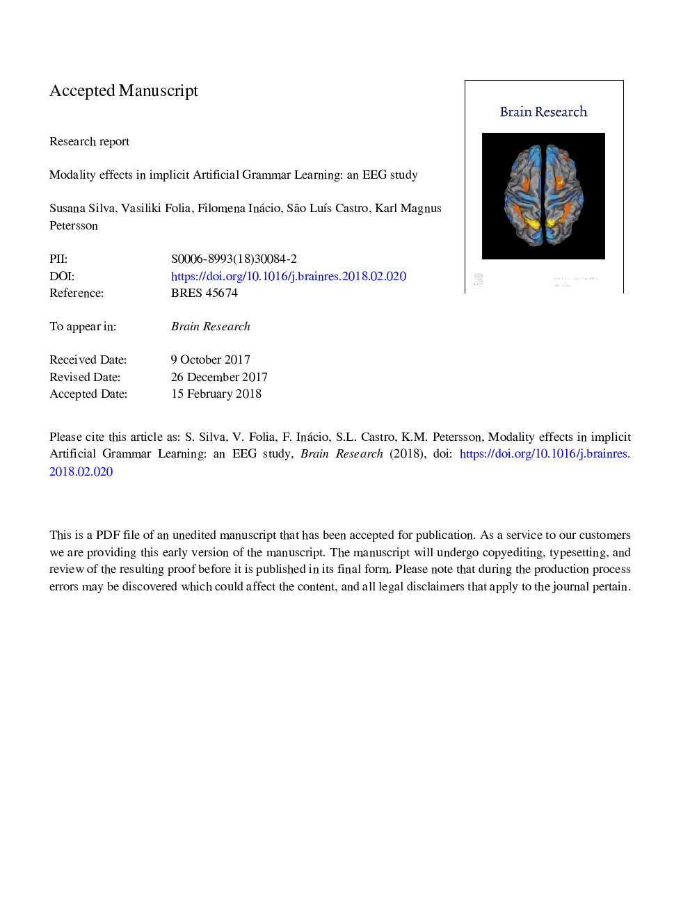 Modality effects in implicit artificial grammar learning: An EEG study