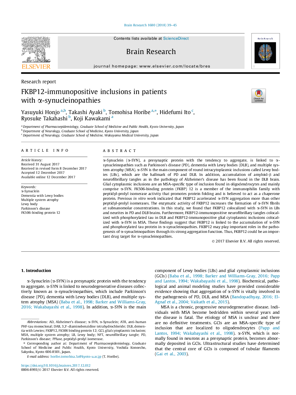 FKBP12-immunopositive inclusions in patients with Î±-synucleinopathies