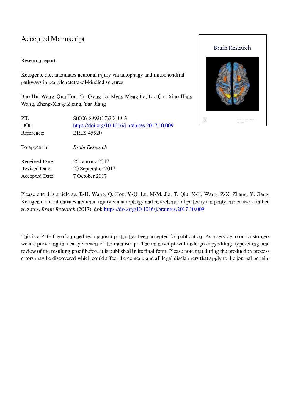 Ketogenic diet attenuates neuronal injury via autophagy and mitochondrial pathways in pentylenetetrazol-kindled seizures