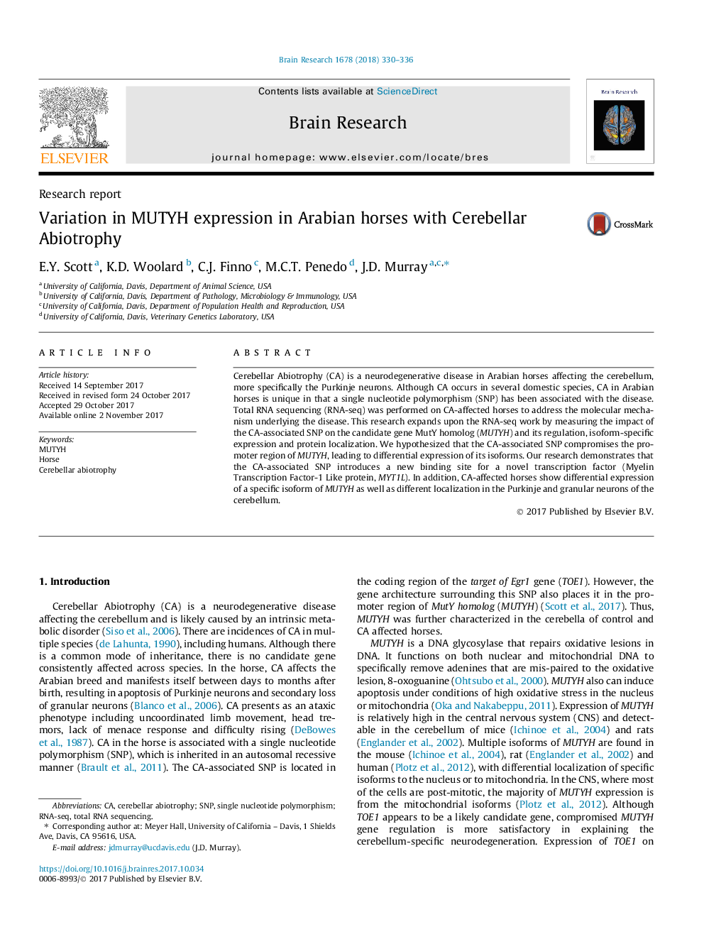 Variation in MUTYH expression in Arabian horses with Cerebellar Abiotrophy