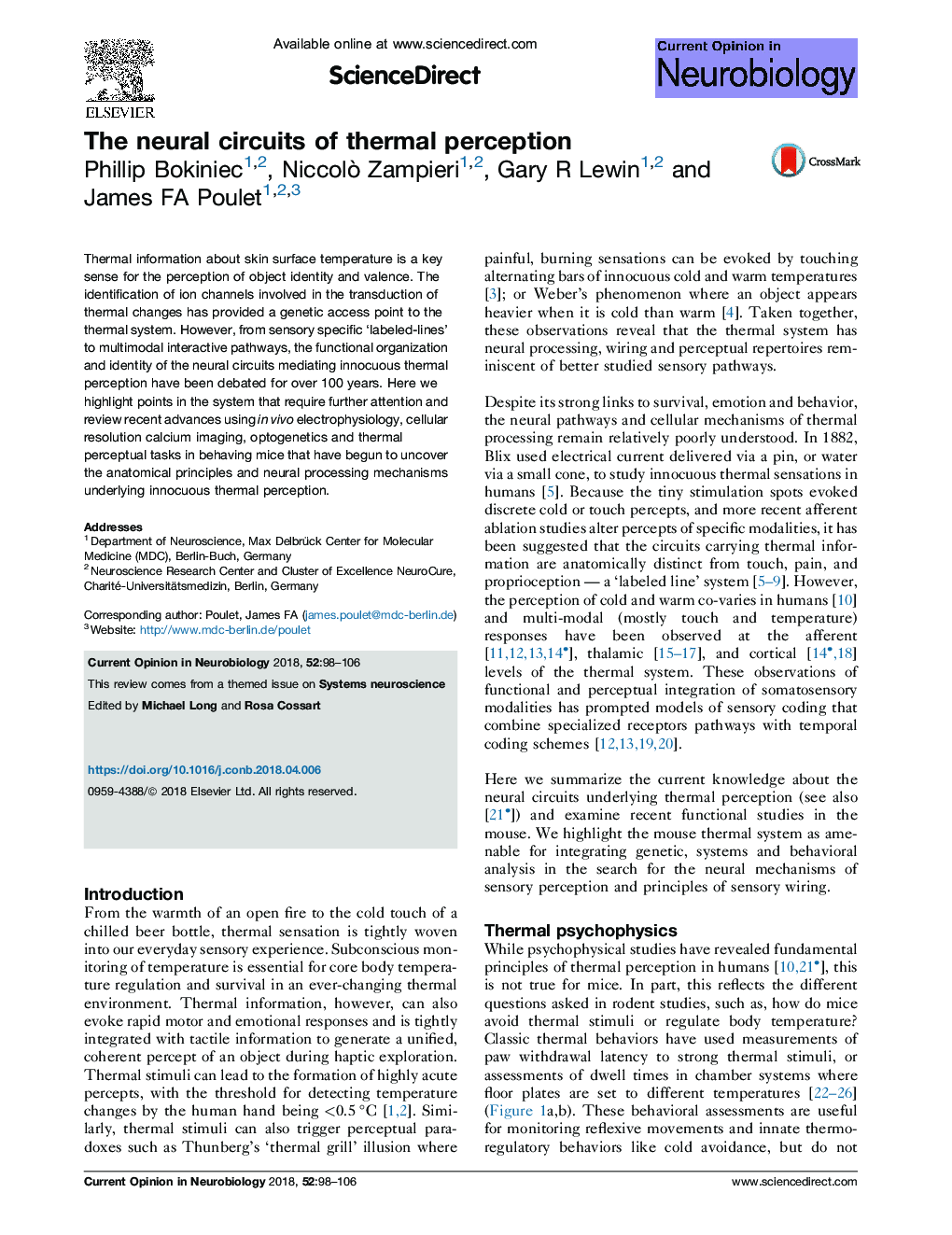 The neural circuits of thermal perception