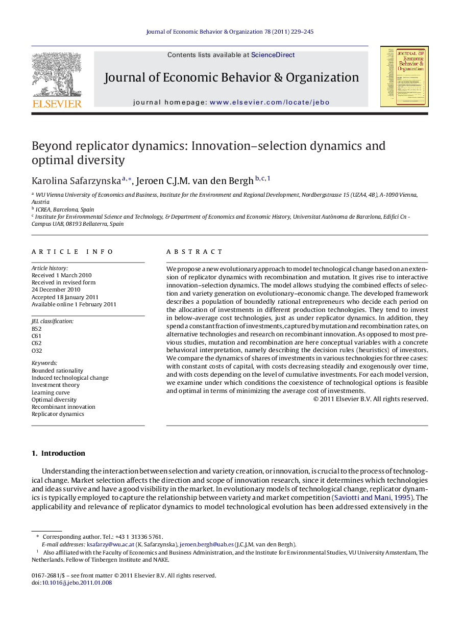 Beyond replicator dynamics: Innovation–selection dynamics and optimal diversity