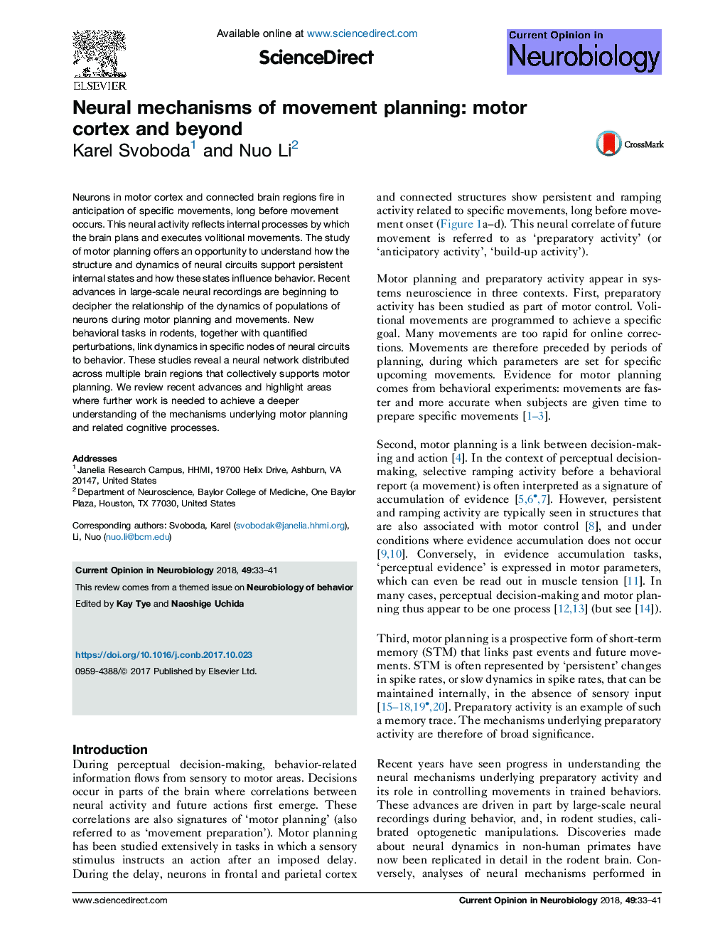 Neural mechanisms of movement planning: motor cortex and beyond