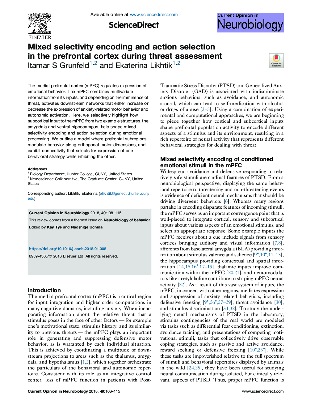 Mixed selectivity encoding and action selection in the prefrontal cortex during threat assessment