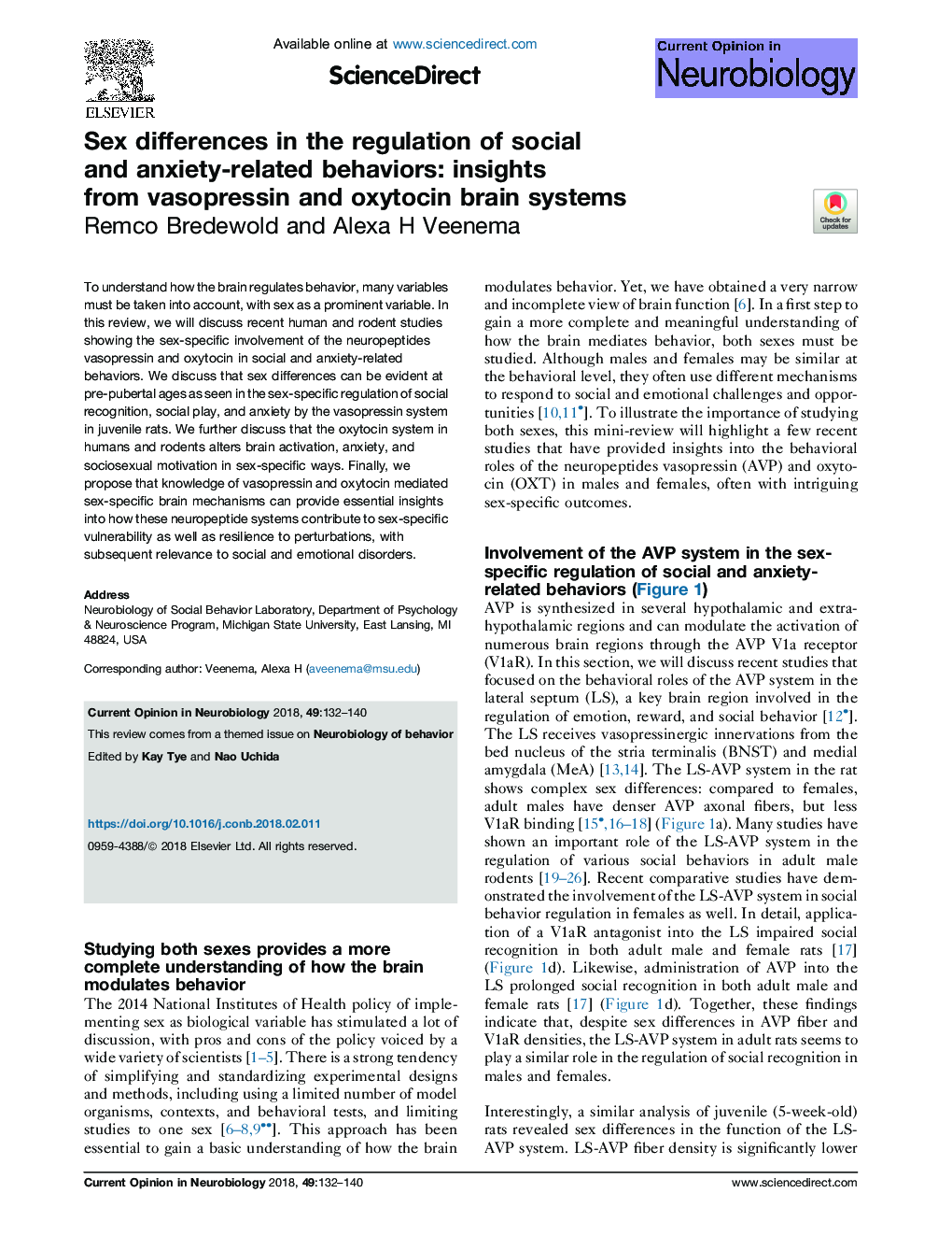 Sex differences in the regulation of social and anxiety-related behaviors: insights from vasopressin and oxytocin brain systems