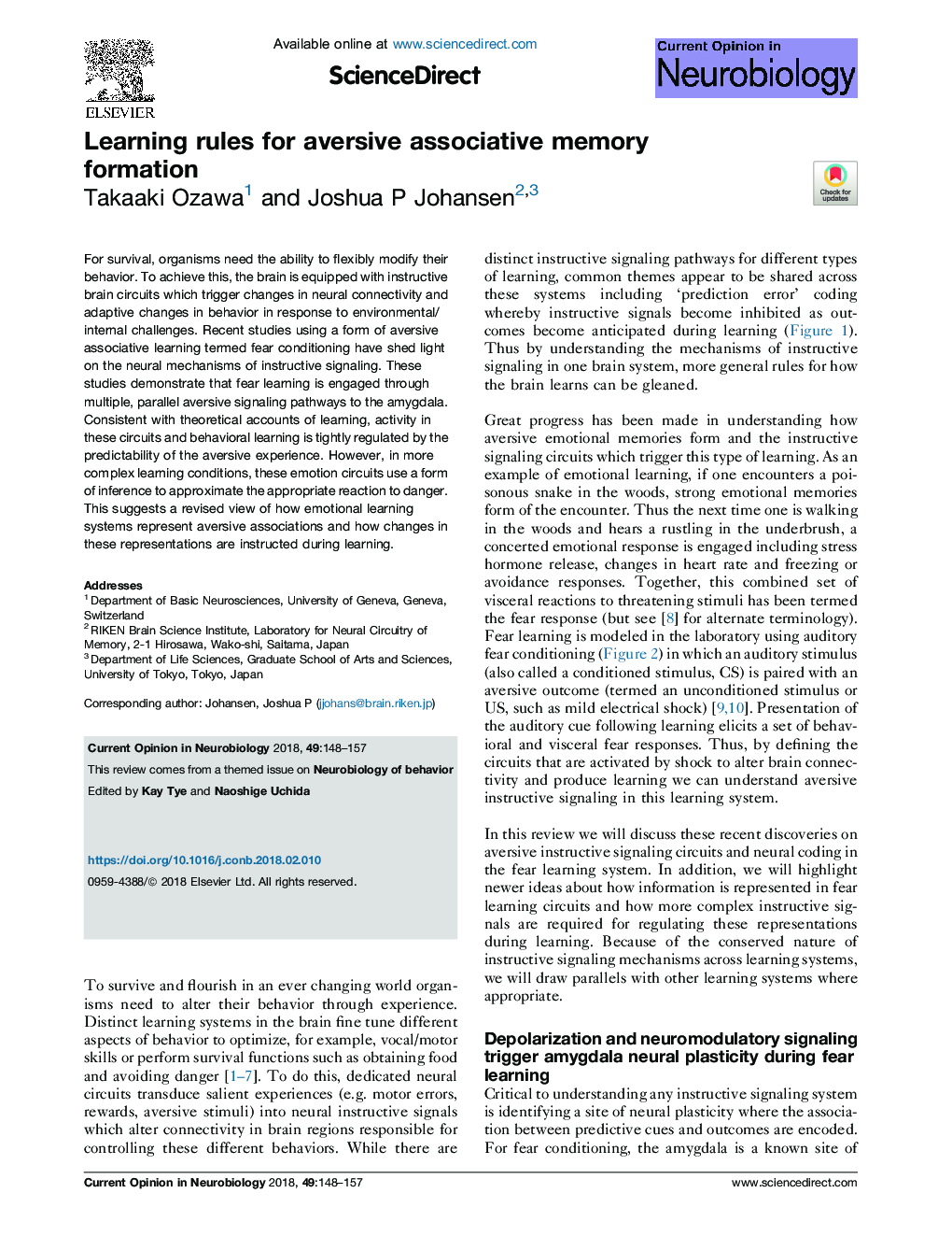 Learning rules for aversive associative memory formation