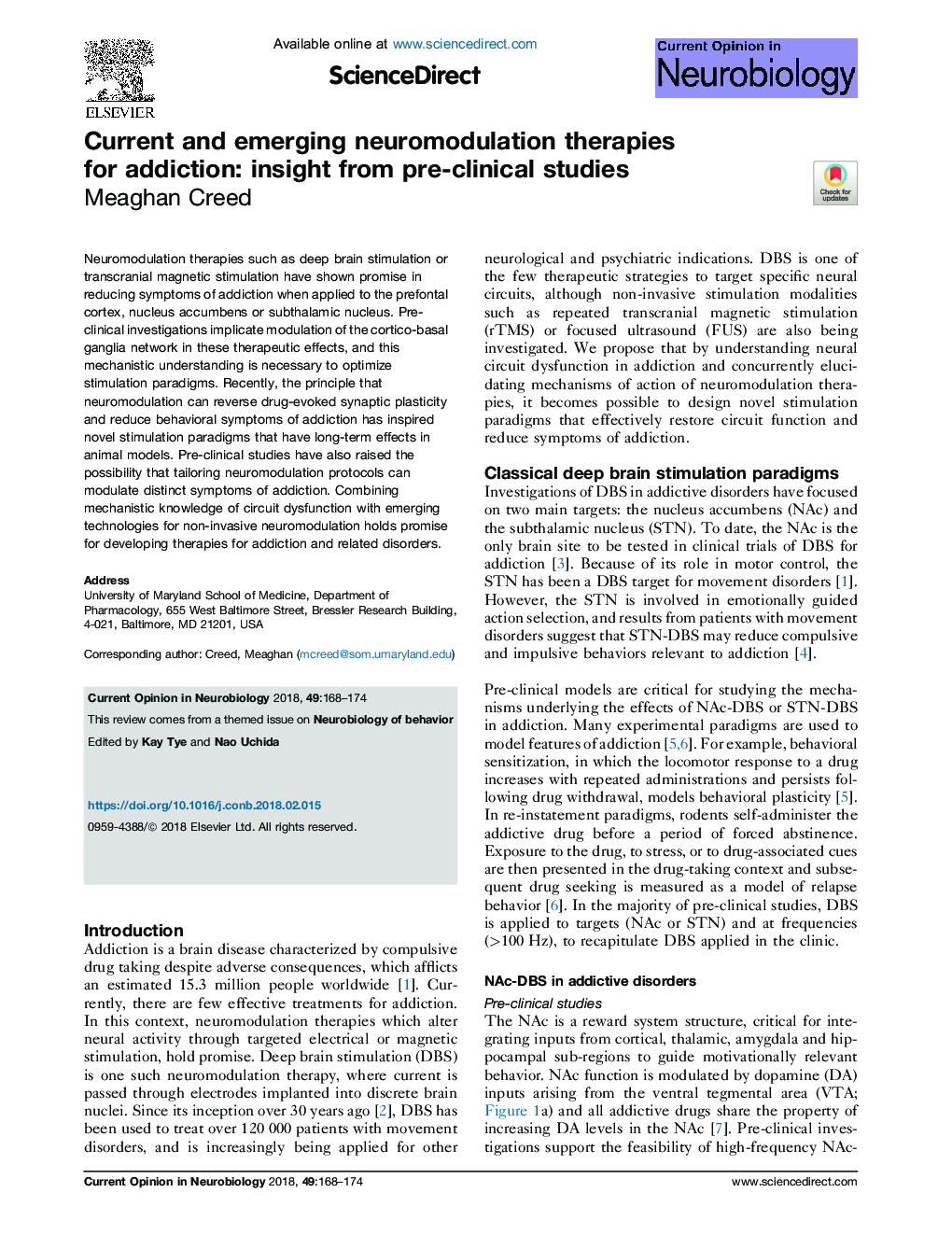 Current and emerging neuromodulation therapies for addiction: insight from pre-clinical studies