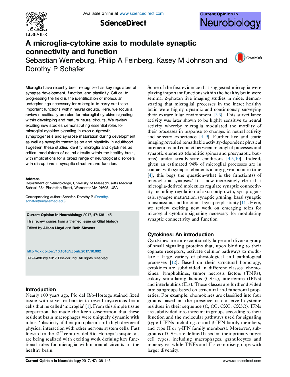 A microglia-cytokine axis to modulate synaptic connectivity and function