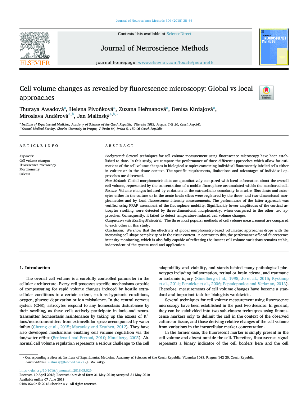 Cell volume changes as revealed by fluorescence microscopy: Global vs local approaches