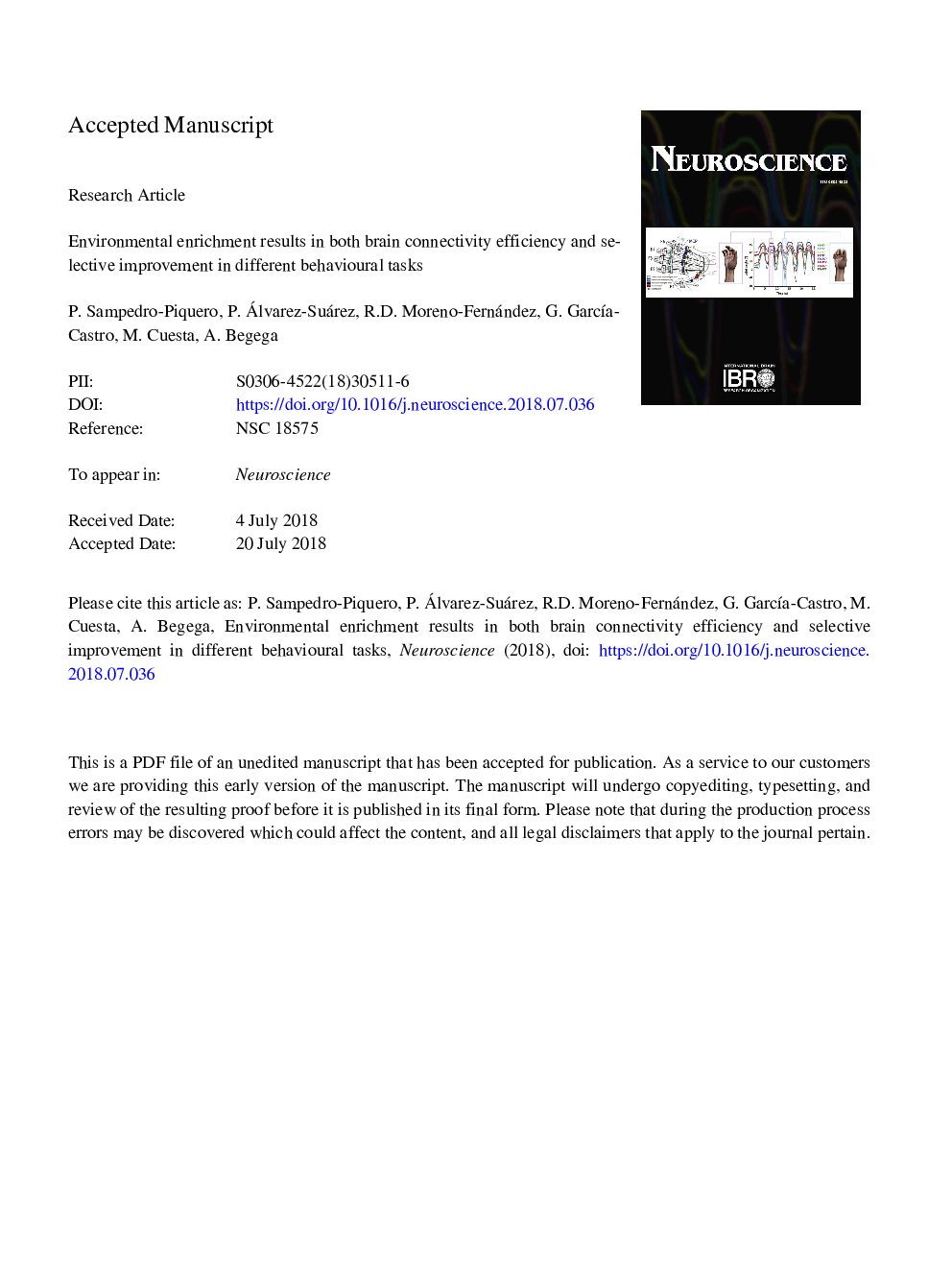 Environmental Enrichment Results in Both Brain Connectivity Efficiency and Selective Improvement in Different Behavioral Tasks