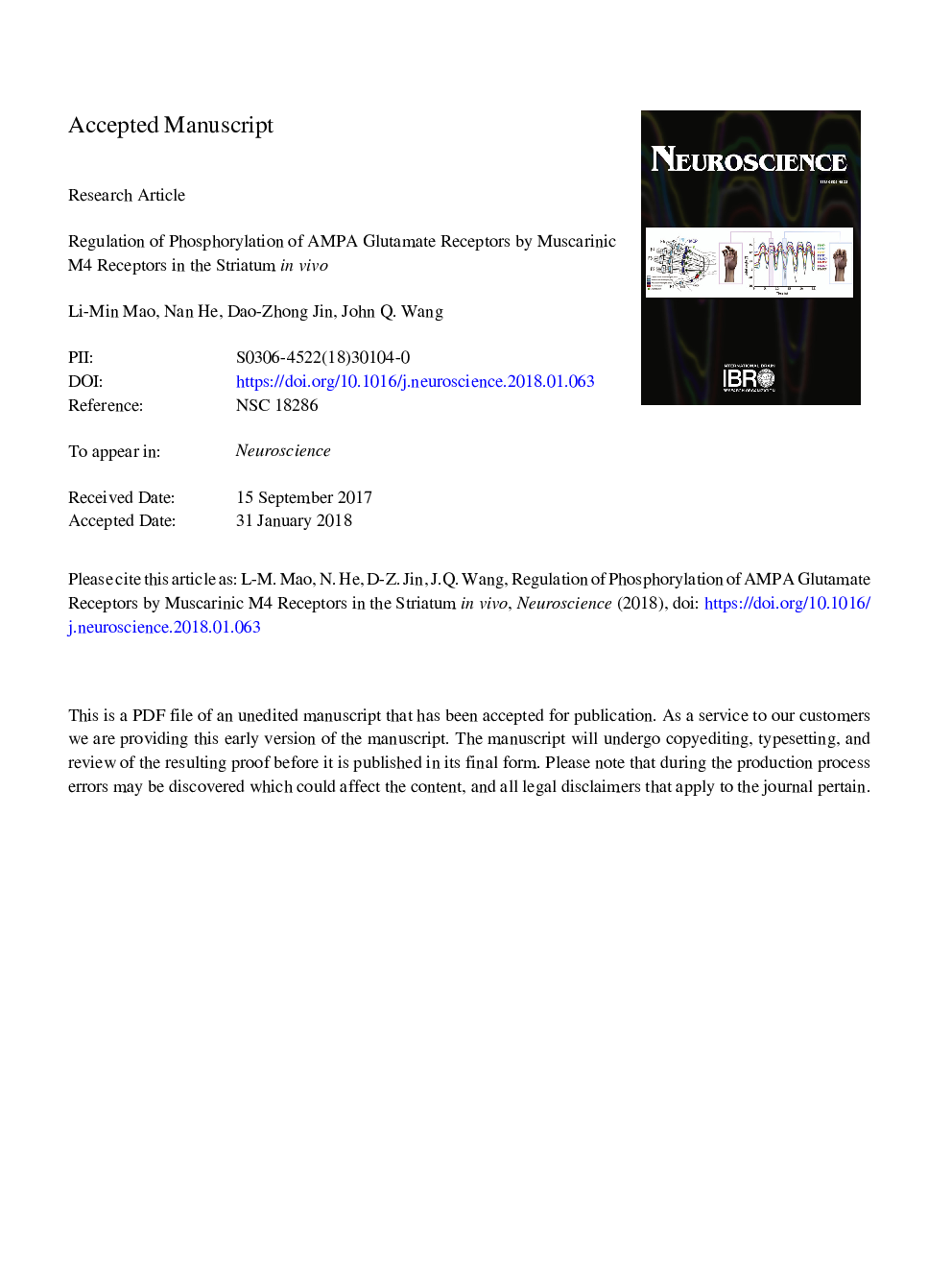 Regulation of Phosphorylation of AMPA Glutamate Receptors by Muscarinic M4 Receptors in the Striatum In vivo