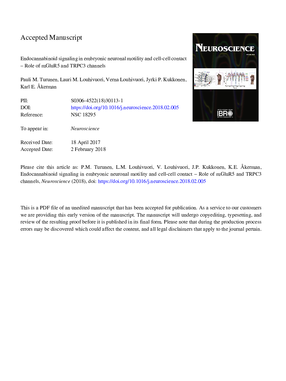 Endocannabinoid Signaling in Embryonic Neuronal Motility and Cell-Cell Contact - Role of mGluR5 and TRPC3 Channels