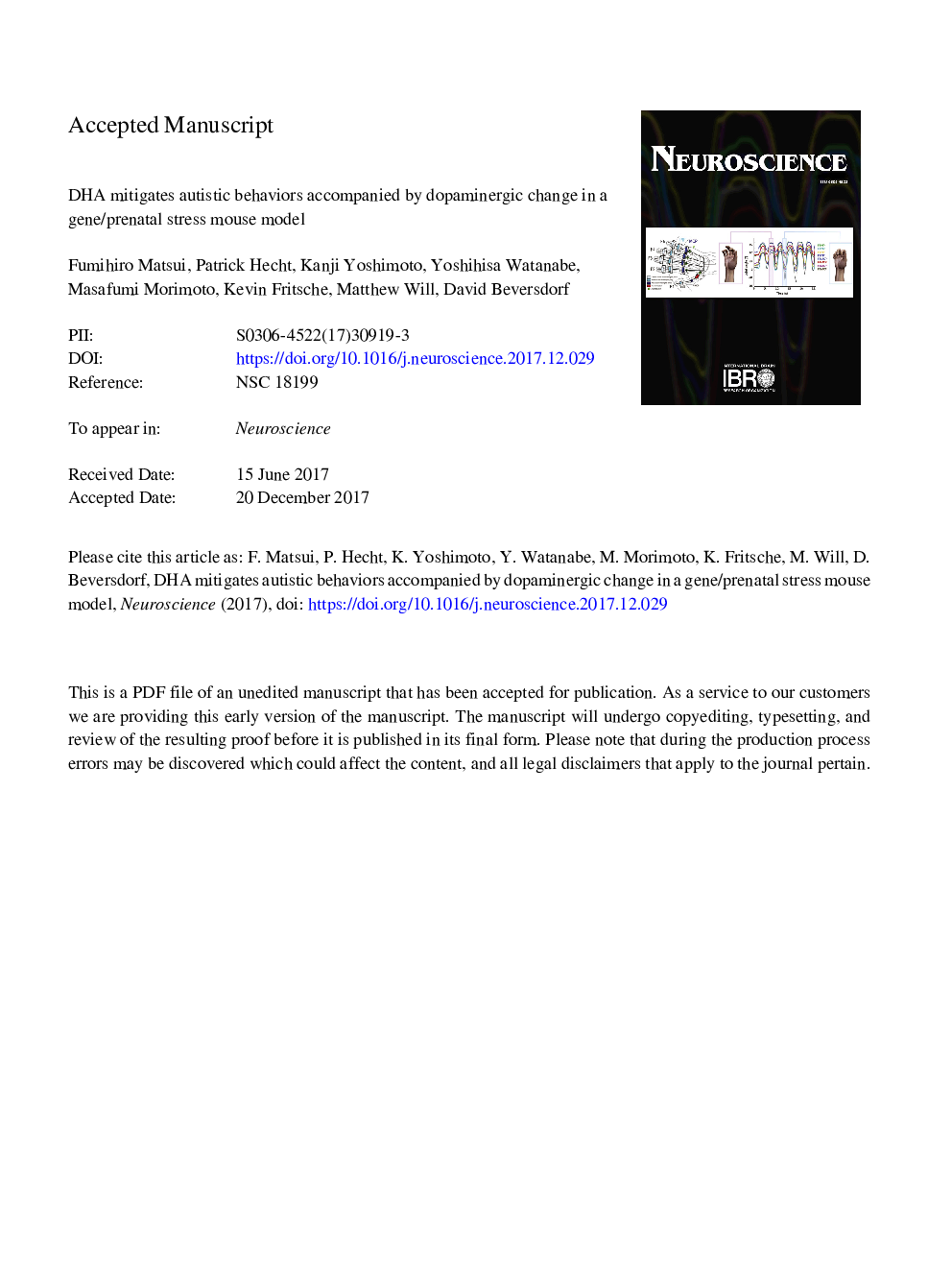 DHA Mitigates Autistic Behaviors Accompanied by Dopaminergic Change in a Gene/Prenatal Stress Mouse Model