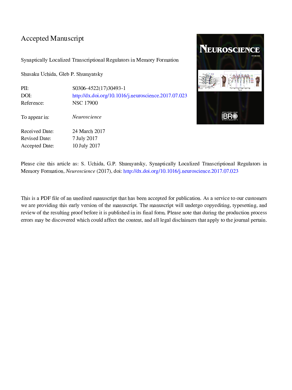 Synaptically Localized Transcriptional Regulators in Memory Formation