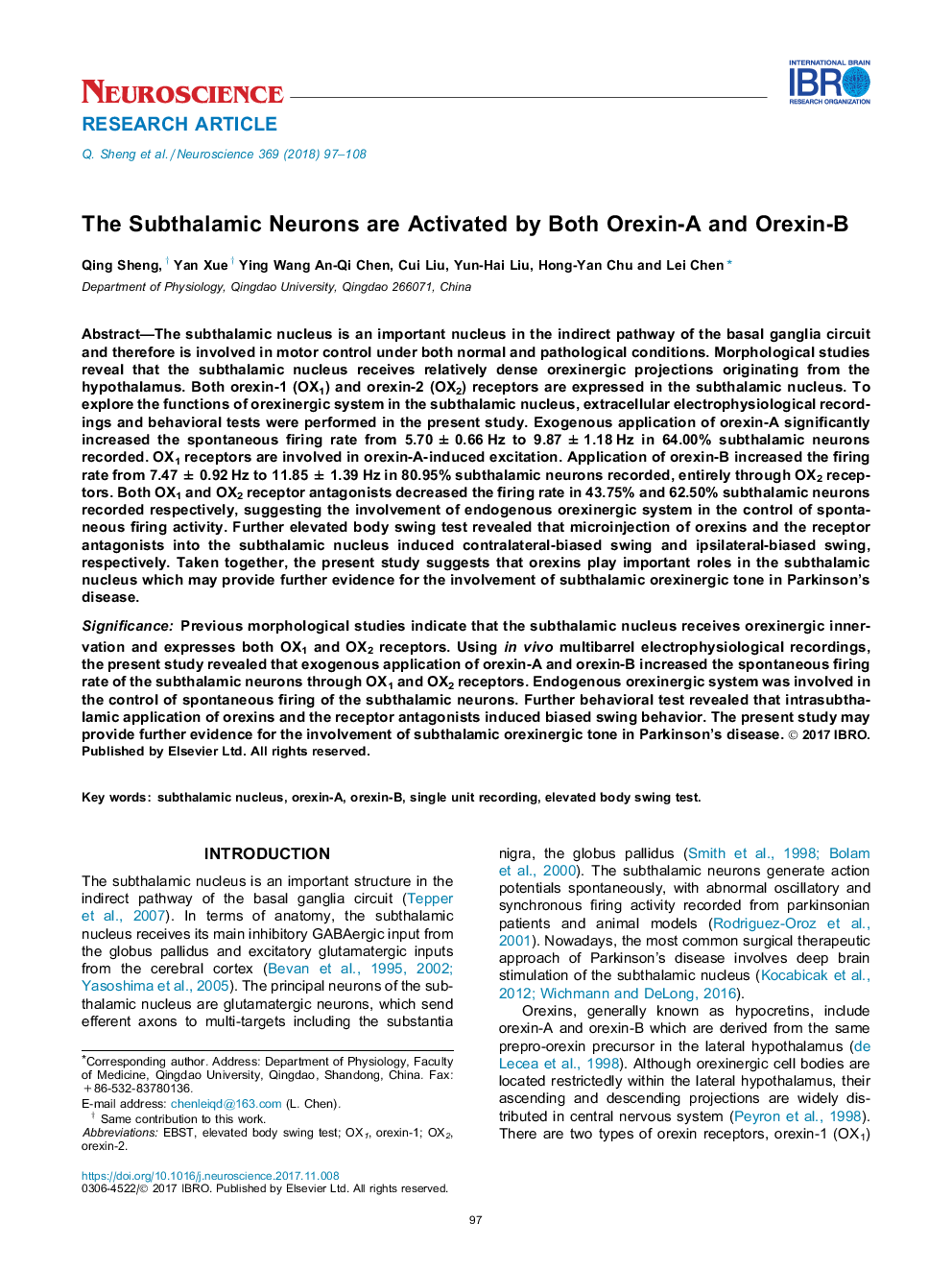 The Subthalamic Neurons are Activated by Both Orexin-A and Orexin-B