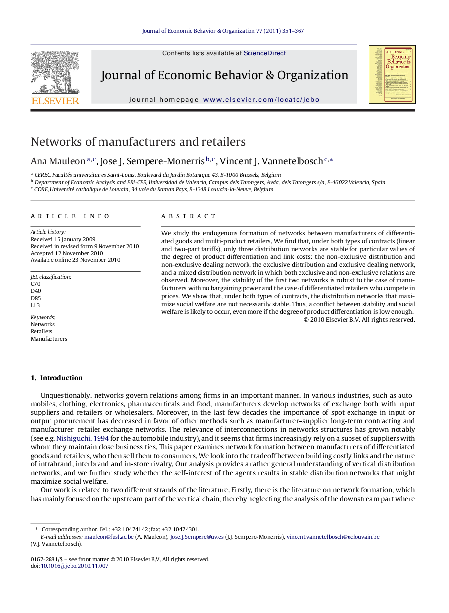 Networks of manufacturers and retailers