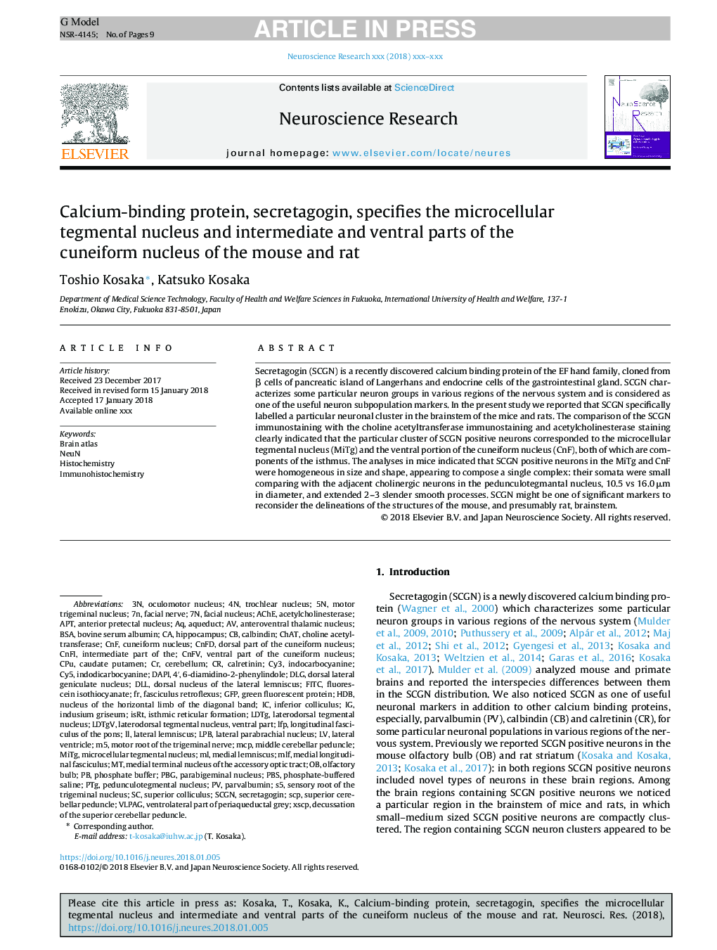 Calcium-binding protein, secretagogin, specifies the microcellular tegmental nucleus and intermediate and ventral parts of the cuneiform nucleus of the mouse and rat