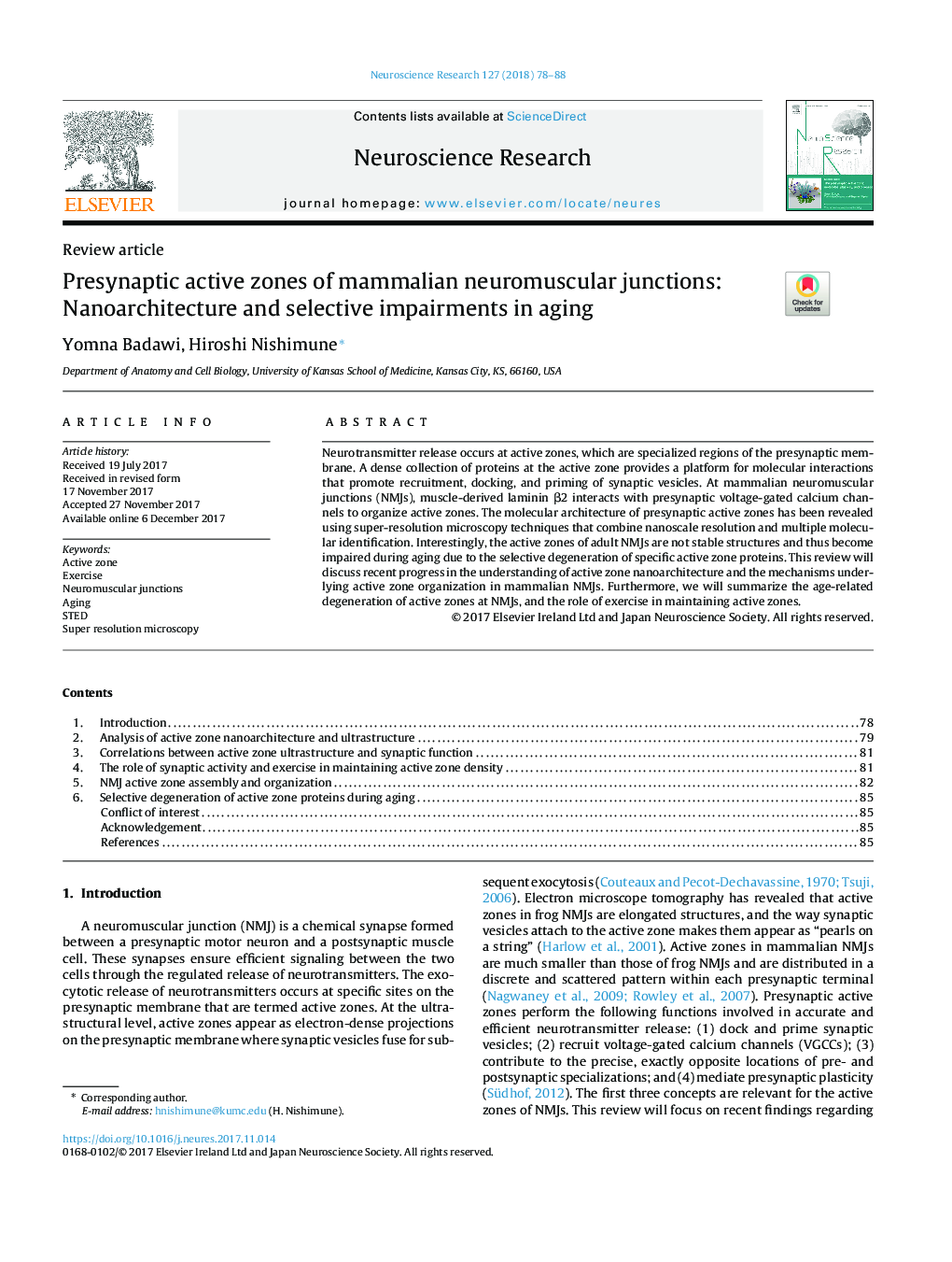 Presynaptic active zones of mammalian neuromuscular junctions: Nanoarchitecture and selective impairments in aging